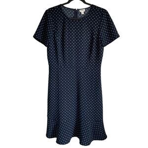 J. Crew Factory Dress Navy Blue Ditsy Floral Sz 8 Ruffle Hem Shift Short Sleeves